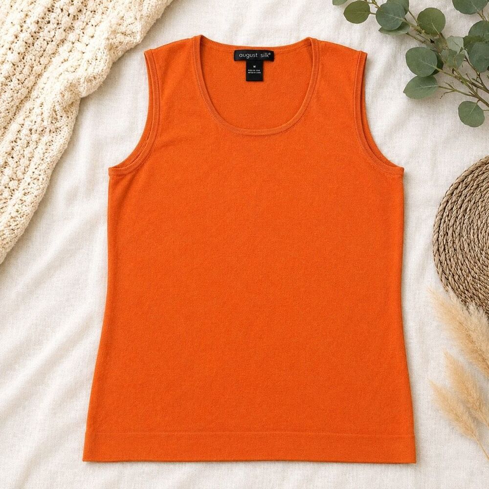 August Silk Orange Sleeveless Knit Tank Top Women’s Medium Scoop Neck Fall Layer